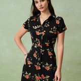 Glória - Midi Kleid Schwarz Floral