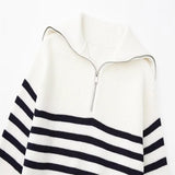 Cassien | Gestreifter Reißverschluss-Pullover