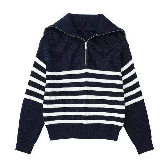 Cassien | Gestreifter Reißverschluss-Pullover