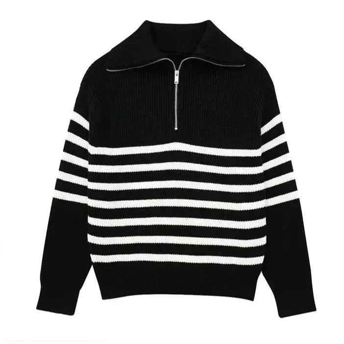 Cassien | Gestreifter Reißverschluss-Pullover
