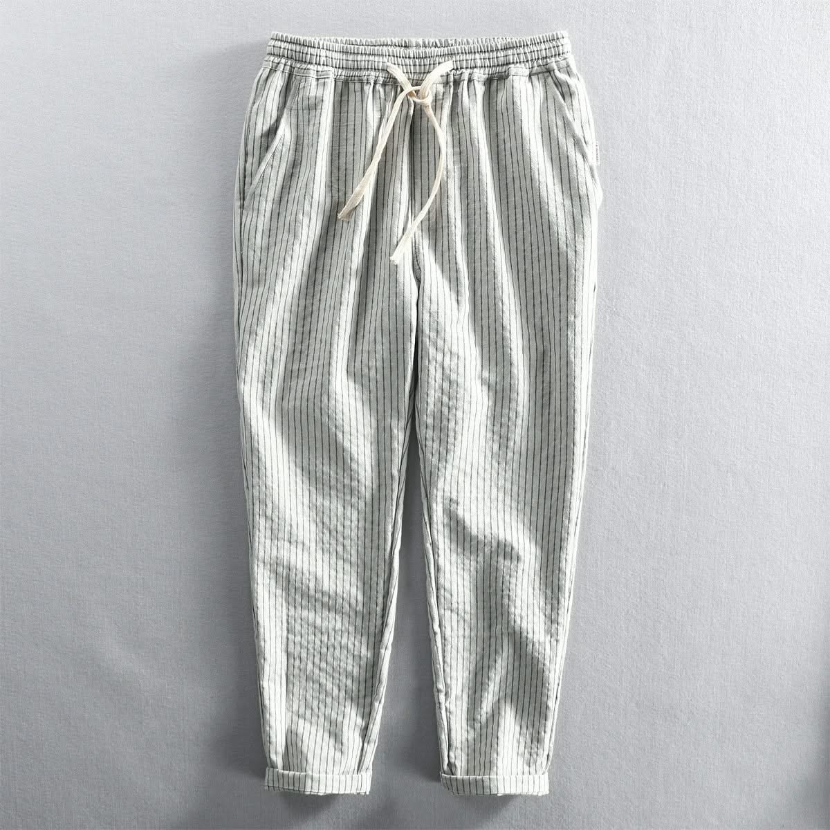 ROCCO GESTRIEPTE LEINENHOSE