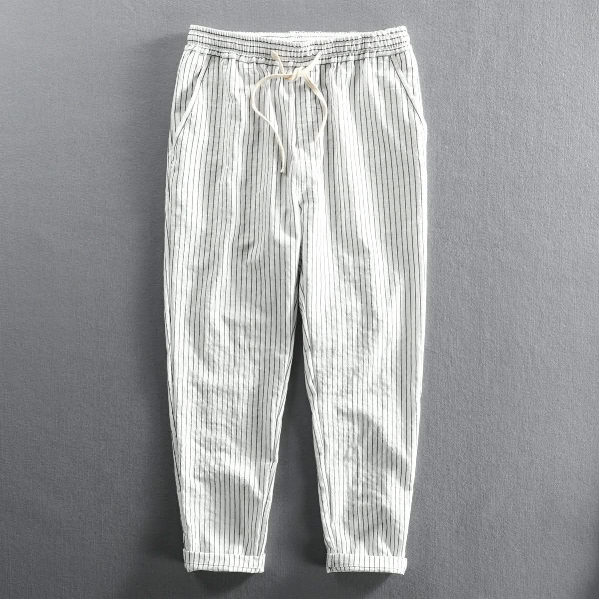 ROCCO GESTRIEPTE LEINENHOSE