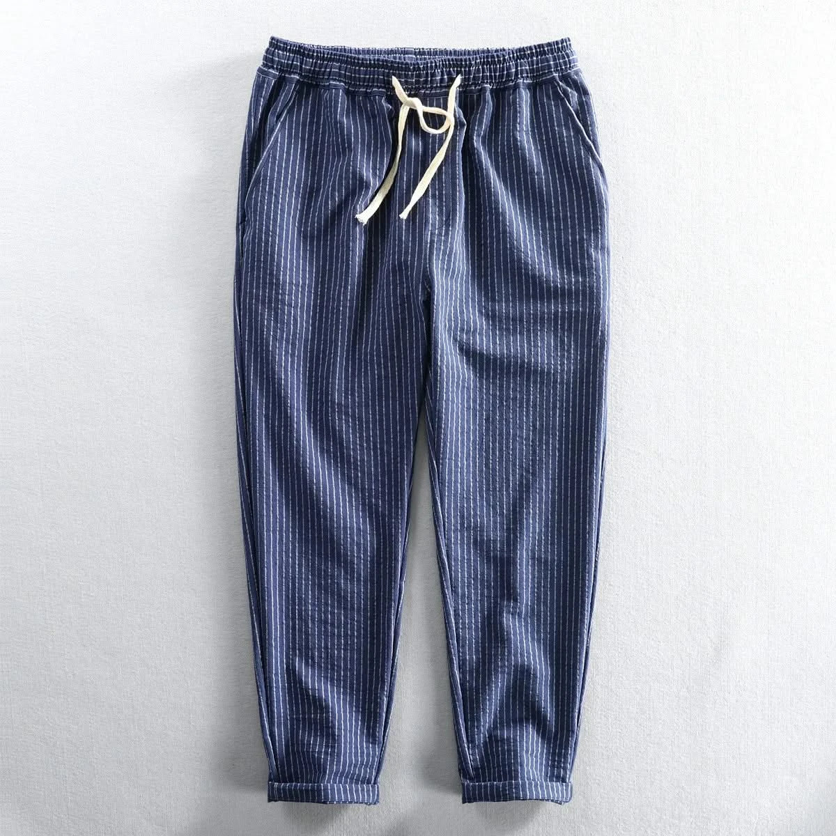 ROCCO GESTRIEPTE LEINENHOSE