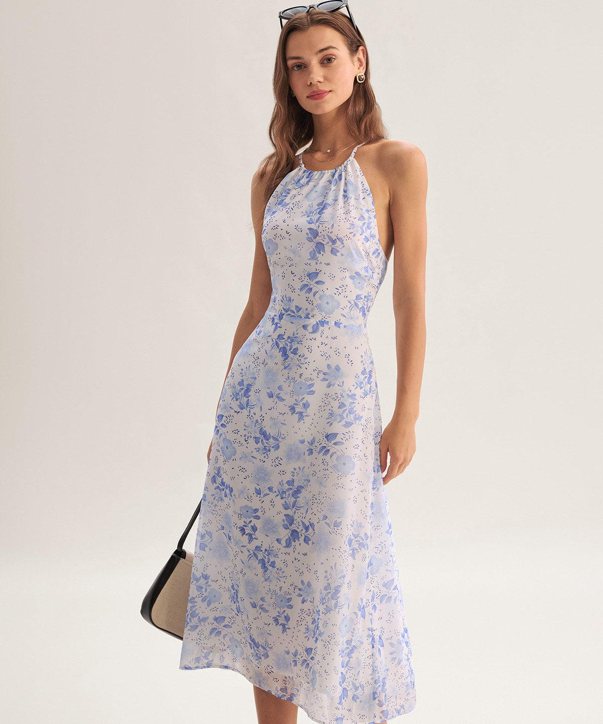 Clarice - Midi Kleid Blau Floral